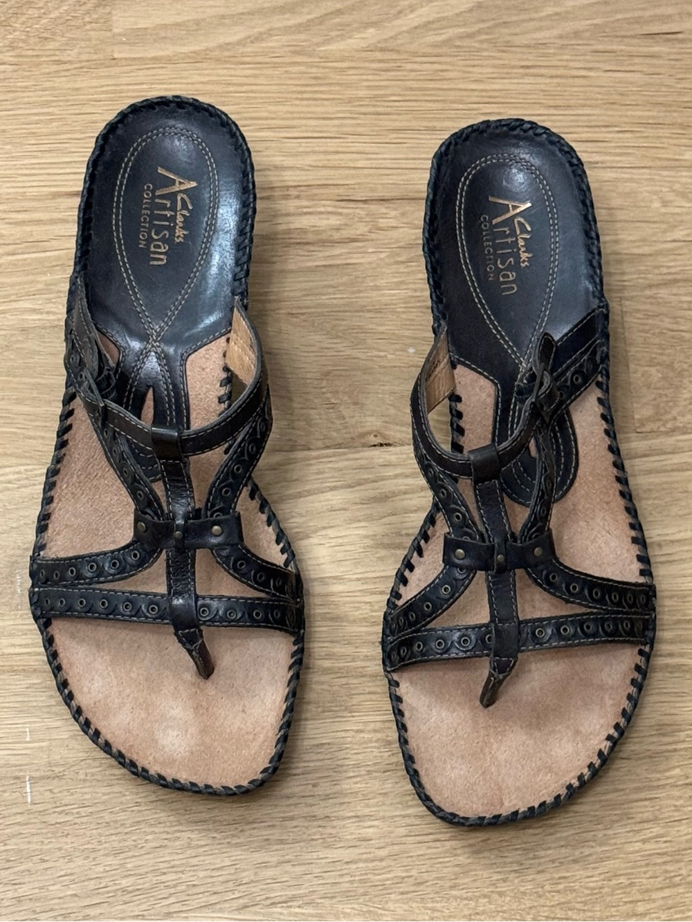 Clarks Artisan Collection Leather Strappy Sandals Low Wedge Heel